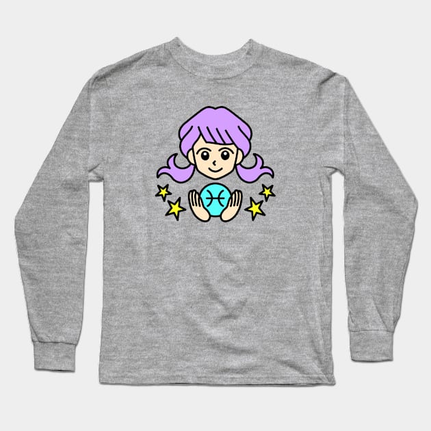 Pisces Zodiac Sign Long Sleeve T-Shirt by Yukarina